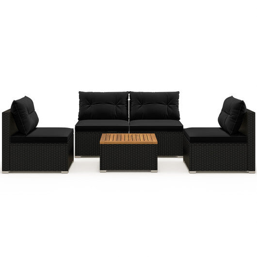 5 Piece Outdoor Furniture Set with Solid Tabletop and Soft Cushions-Black - Color: Black