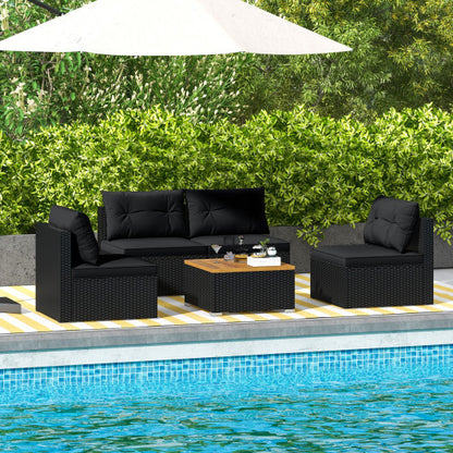 5 Piece Outdoor Furniture Set with Solid Tabletop and Soft Cushions-Black - Color: Black