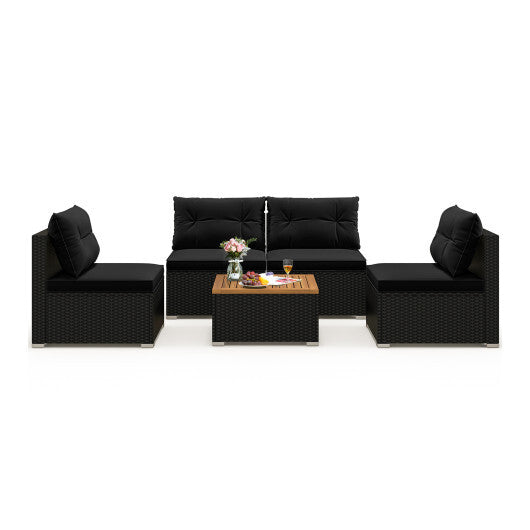 5 Piece Outdoor Furniture Set with Solid Tabletop and Soft Cushions-Black - Color: Black