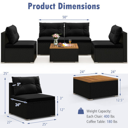 5 Piece Outdoor Furniture Set with Solid Tabletop and Soft Cushions-Black - Color: Black