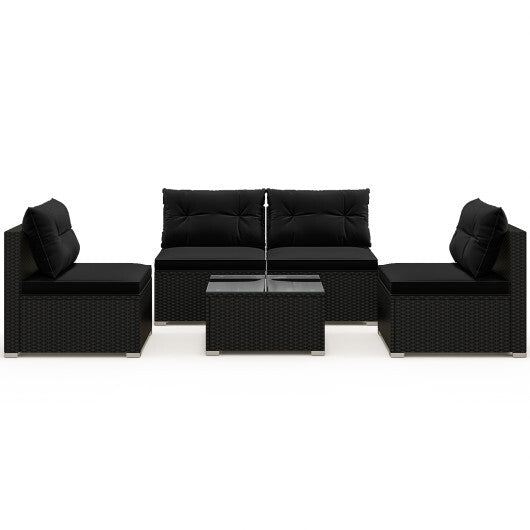 5-Piece Outdoor Patio Furniture Set with Cushions and Coffee Table-Black - Color: Black