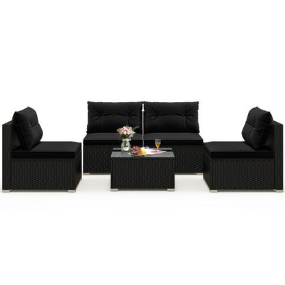 5-Piece Outdoor Patio Furniture Set with Cushions and Coffee Table-Black - Color: Black