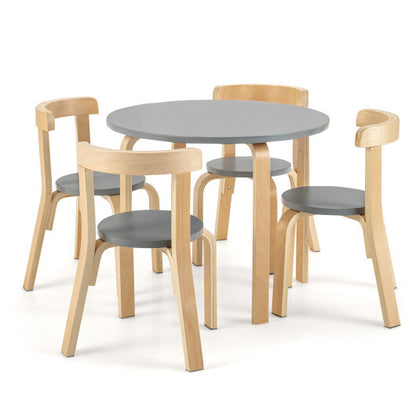 5-Piece Kids Wooden Curved Back Activity Table and Chair Set with Toy Bricks-Gray - Color: Gray