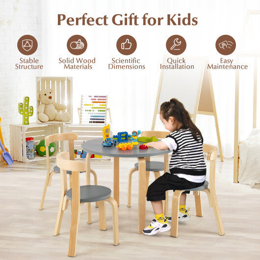 5-Piece Kids Wooden Curved Back Activity Table and Chair Set with Toy Bricks-Gray - Color: Gray