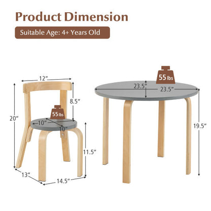 5-Piece Kids Wooden Curved Back Activity Table and Chair Set with Toy Bricks-Gray - Color: Gray