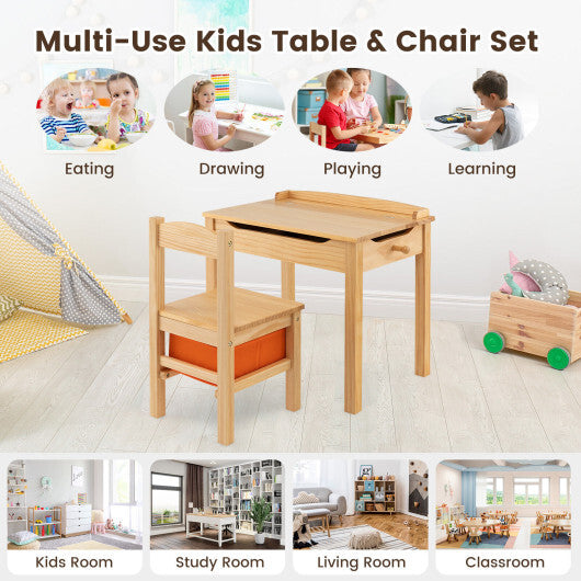 Wood Activity Kids Table and Chair Set with Storage Space-Natrual - Color: Natural