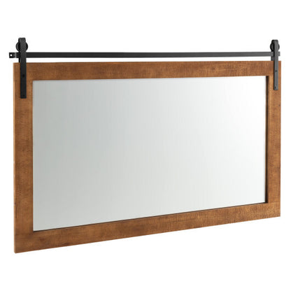 40 Inch x 26 Inch Rectangle Barn Door Style Wall Mounted Mirror with Solid Wood Frame and Metal Bracket-Brown - Color: Brown