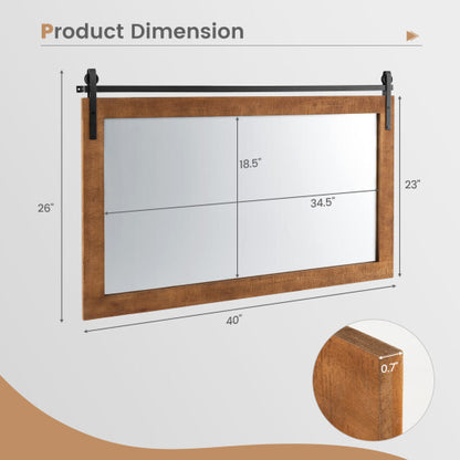 40 Inch x 26 Inch Rectangle Barn Door Style Wall Mounted Mirror with Solid Wood Frame and Metal Bracket-Brown - Color: Brown