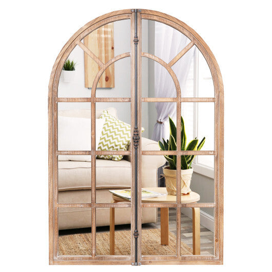 Arched Window Pane Farmhouse Wall Mounted Decorative Mirror-Nature - Color: Natural