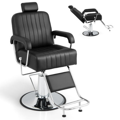 360 Degrees Swivel Salon Hydraulic Barber Chair with Adjustable Headrest and Reclining Backrest-Black - Color: Black