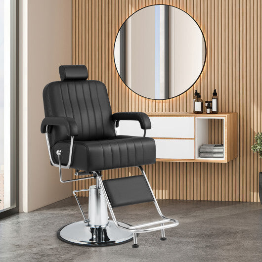 360 Degrees Swivel Salon Hydraulic Barber Chair with Adjustable Headrest and Reclining Backrest-Black - Color: Black