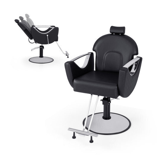 360?Swivel Reclining Salon Chair for Hair Stylist-Black - Color: Black