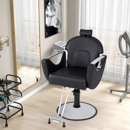 360?Swivel Reclining Salon Chair for Hair Stylist-Black - Color: Black