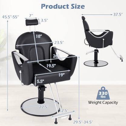 360?Swivel Reclining Salon Chair for Hair Stylist-Black - Color: Black