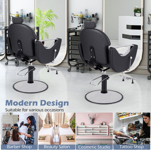 360?Swivel Reclining Salon Chair for Hair Stylist-Black - Color: Black