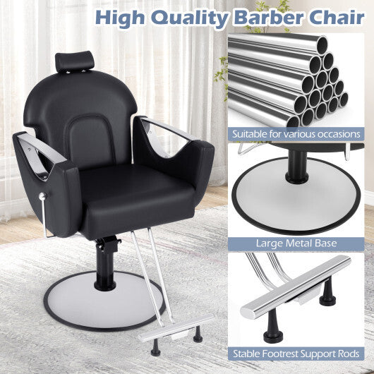 360?Swivel Reclining Salon Chair for Hair Stylist-Black - Color: Black