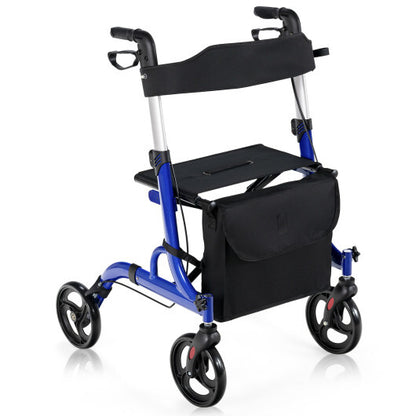 Folding Aluminum Rollator Walker with 8 inch Wheels and Seat-Blue - Color: Blue