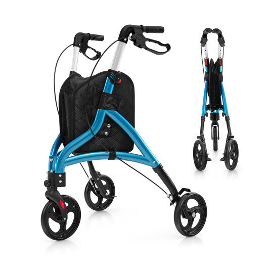 Foldable Rollator Walker with Lightweight Aluminum Frame-Blue - Color: Blue