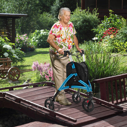 Foldable Rollator Walker with Lightweight Aluminum Frame-Blue - Color: Blue