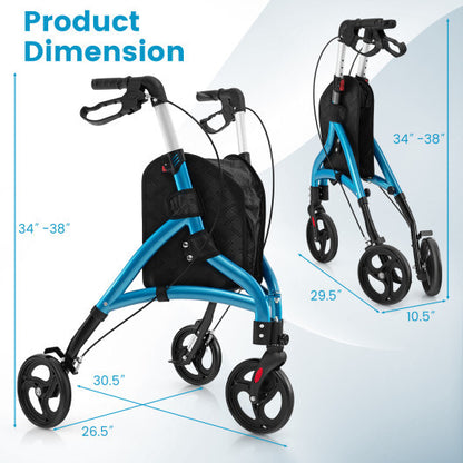 Foldable Rollator Walker with Lightweight Aluminum Frame-Blue - Color: Blue