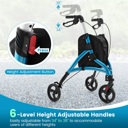 Foldable Rollator Walker with Lightweight Aluminum Frame-Blue - Color: Blue