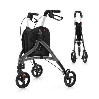 Foldable Rollator Walker with Lightweight Aluminum Frame-Gray - Color: Gray