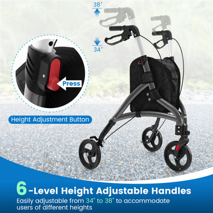 Foldable Rollator Walker with Lightweight Aluminum Frame-Gray - Color: Gray