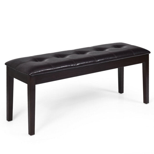 Upholstered Dining Room PU Bench Solid Wood Button Tufted-Brown - Color: Brown