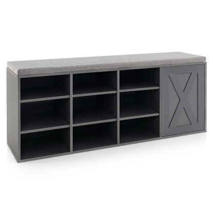 9-cube Shoe Bench with Adjustable Shelves and Removable Padded Cushion-Gray - Color: Gray