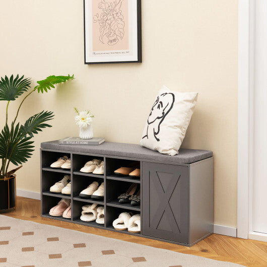 9-cube Shoe Bench with Adjustable Shelves and Removable Padded Cushion-Gray - Color: Gray