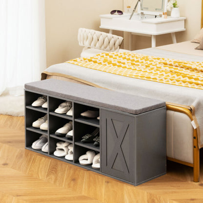 9-cube Shoe Bench with Adjustable Shelves and Removable Padded Cushion-Gray - Color: Gray