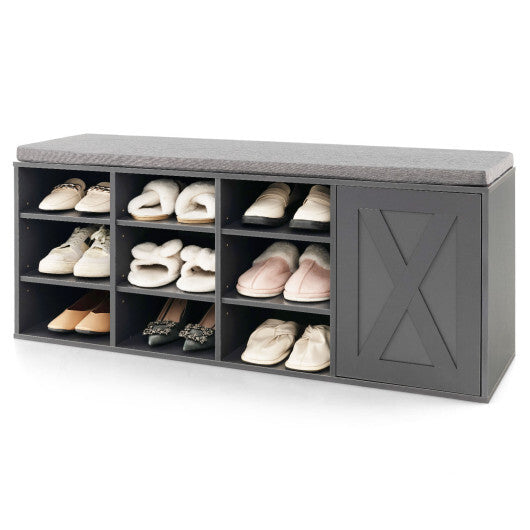 9-cube Shoe Bench with Adjustable Shelves and Removable Padded Cushion-Gray - Color: Gray