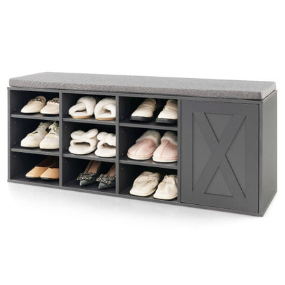 9-cube Shoe Bench with Adjustable Shelves and Removable Padded Cushion-Gray - Color: Gray