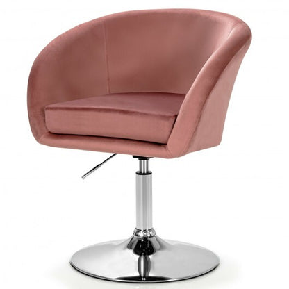 360 Degree Swivel Makeup Stool Accent Chair with Round Back and Metal Base-Pink - Color: Pink