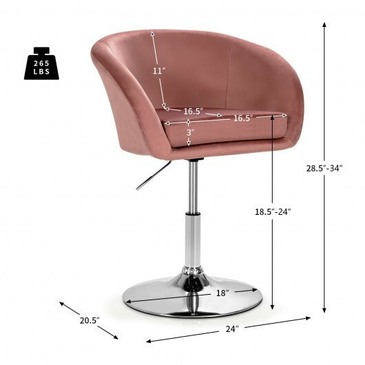 360 Degree Swivel Makeup Stool Accent Chair with Round Back and Metal Base-Pink - Color: Pink