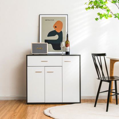 Buffet Sideboard Storage Cabinet with Spacious Table Top - Color: Black & White