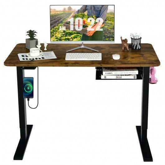 48-inch Electric Height Adjustable Standing Desk with Control Panel-Rustic Brown - Color: Brown