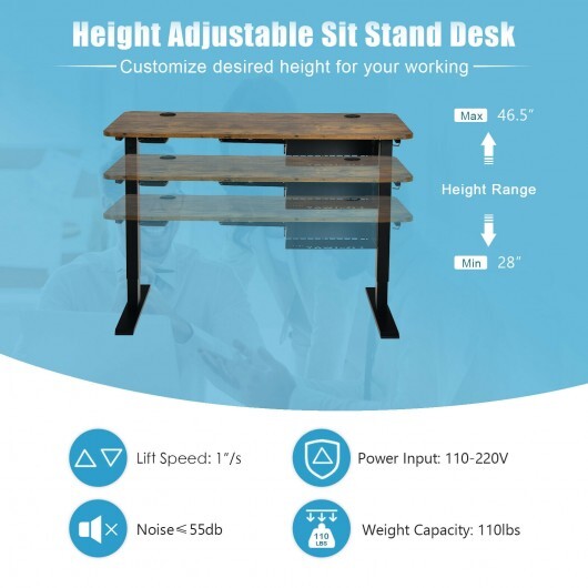 48-inch Electric Height Adjustable Standing Desk with Control Panel-Rustic Brown - Color: Brown