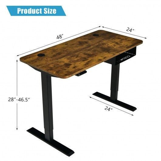 48-inch Electric Height Adjustable Standing Desk with Control Panel-Rustic Brown - Color: Brown