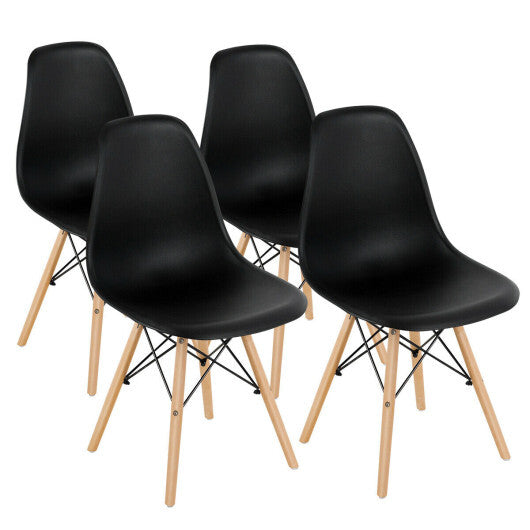 4 Pieces Modern Armless Dining Chair Set with Wood Legs-Black - Color: Black