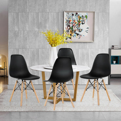 4 Pieces Modern Armless Dining Chair Set with Wood Legs-Black - Color: Black