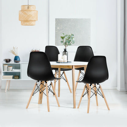 4 Pieces Modern Armless Dining Chair Set with Wood Legs-Black - Color: Black