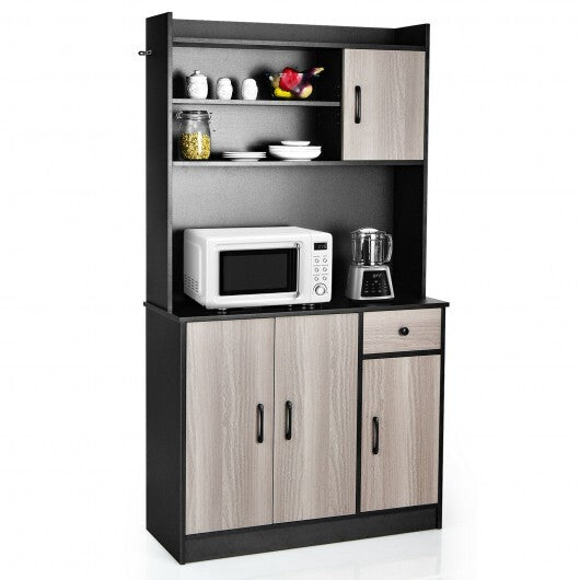 4-Door Freestanding Kitchen Buffet with Hutch and Adjustable Shelves-Black - Color: Black