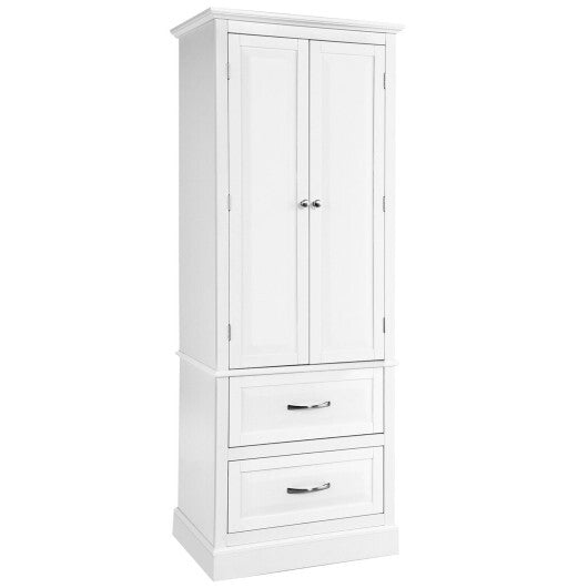 62 Inch Freestanding Bathroom Cabinet with Adjustable Shelves and 2 Drawers-White - Color: White