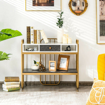 Console Table with Drawer Storage Shelf Wide Tabletop-White - Color: White