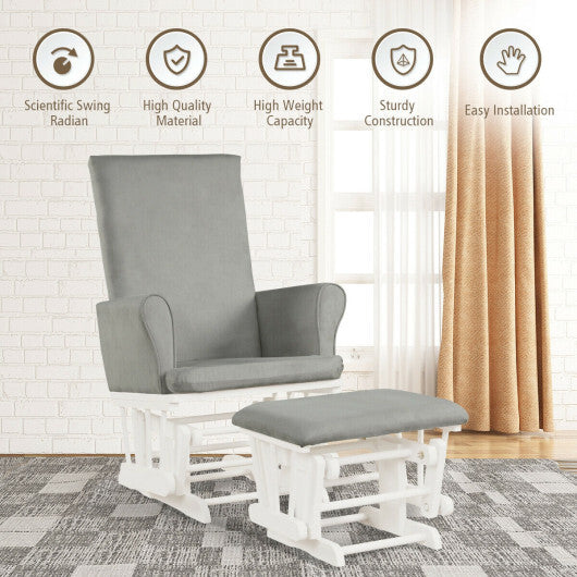 Baby Nursery Relax Rocker Rocking Chair Glider and Ottoman Cushion Set-Gray - Color: Gray