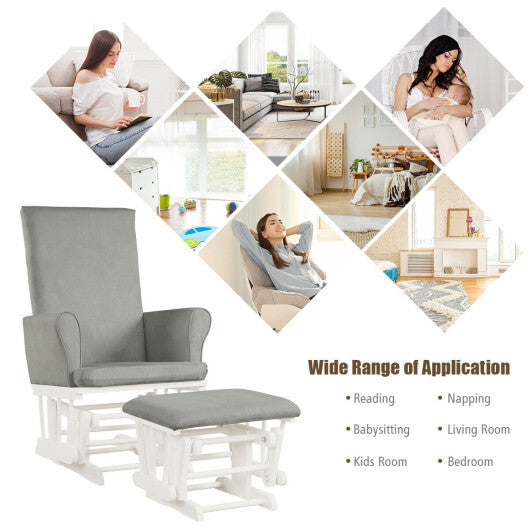 Baby Nursery Relax Rocker Rocking Chair Glider and Ottoman Cushion Set-Gray - Color: Gray