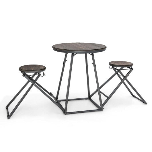 3 Pieces Dining Table Set with 2 Foldable Stools for Small Space-Gray - Color: Gray