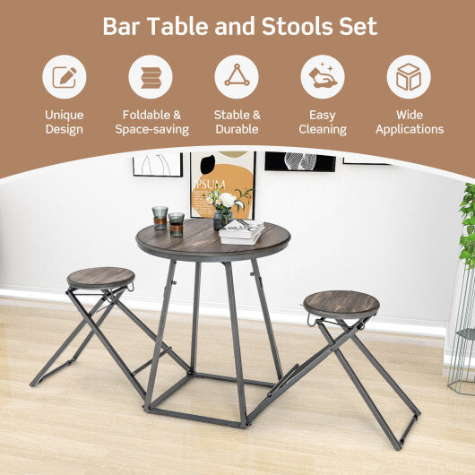 3 Pieces Dining Table Set with 2 Foldable Stools for Small Space-Gray - Color: Gray