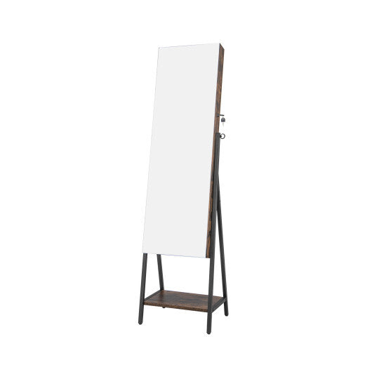 Freestanding Jewelry Cabinet with Full-Length Mirror-Rustic Brown - Color: Rustic Brown